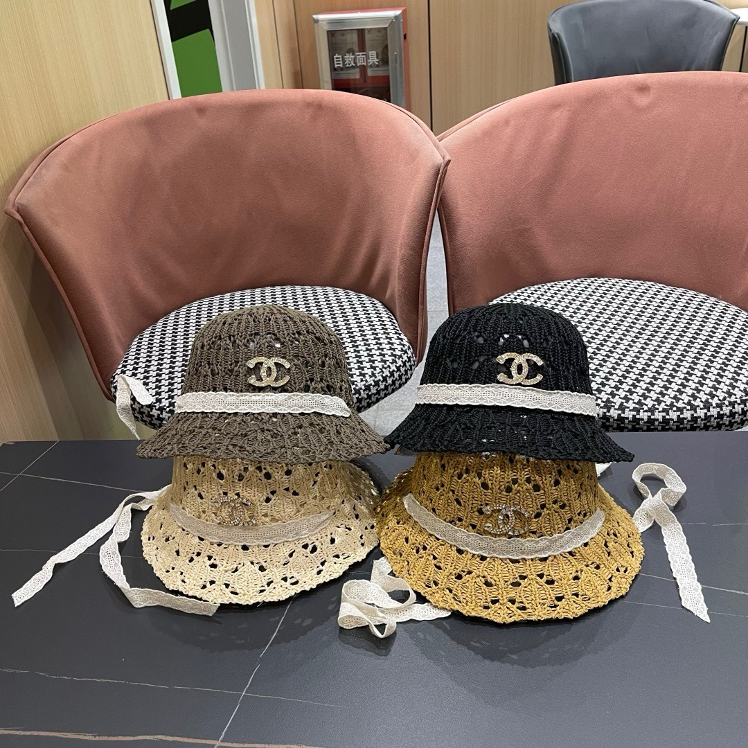  香奈儿Chanel 草帽女夏季时尚编织帽子赫本风蕾丝防晒帽复古百
搭镂空草帽沙滩帽