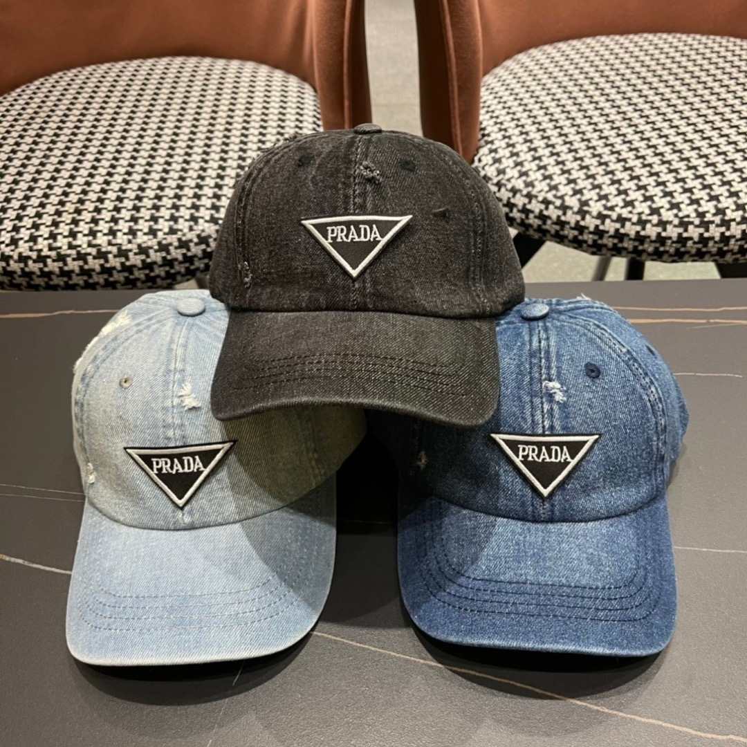  普拉达 PRADA 新品经典牛仔破洞棒球帽时尚潮流，高端做工！细节看实拍哦