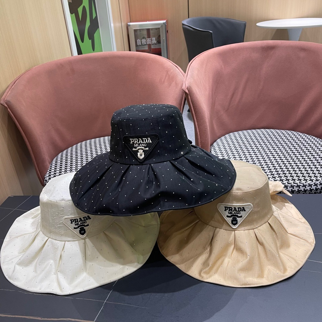 普拉达渔夫帽女2025新款时尚遮脸防晒帽夏季遮阳帽
子大檐抗紫外线太阳M