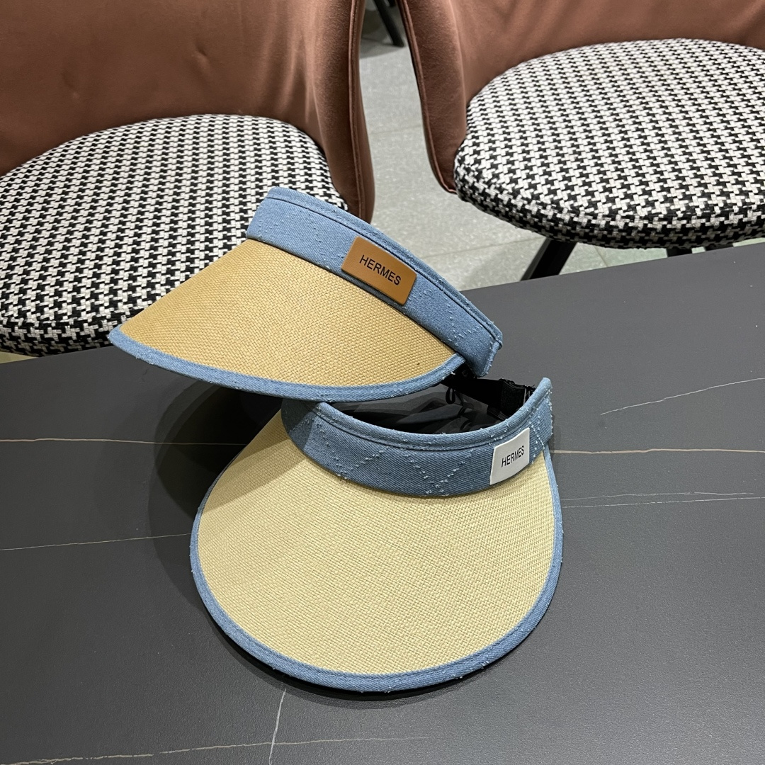  爱马仕Hermes中式风遮阳帽女防晒夏季发卡式空顶防紫外线户外骑车太阳帽潮