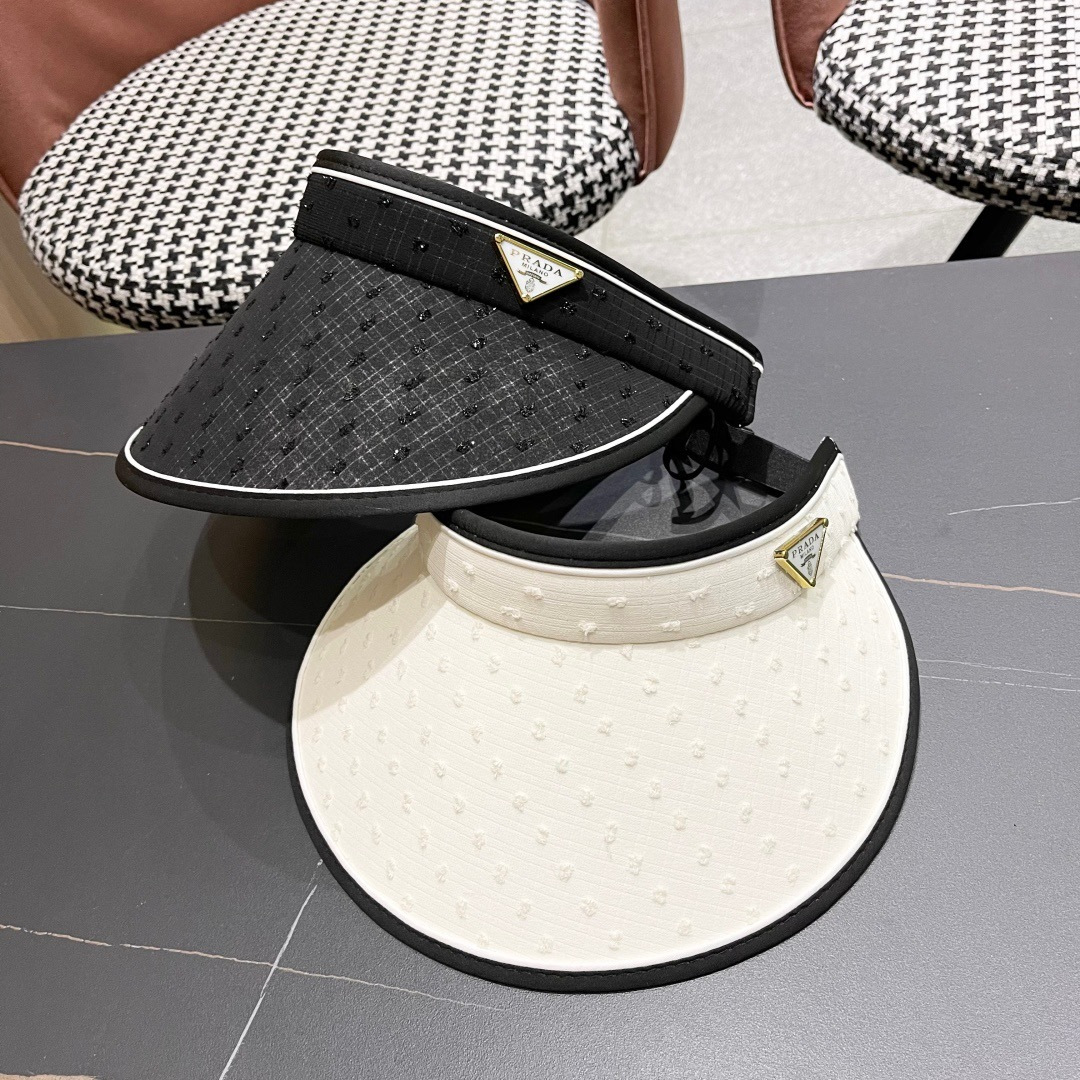 【Prada普拉达】发箍式空顶帽子女士夏天户外防晒太阳帽无顶防紫
外线遮脸时尚百搭