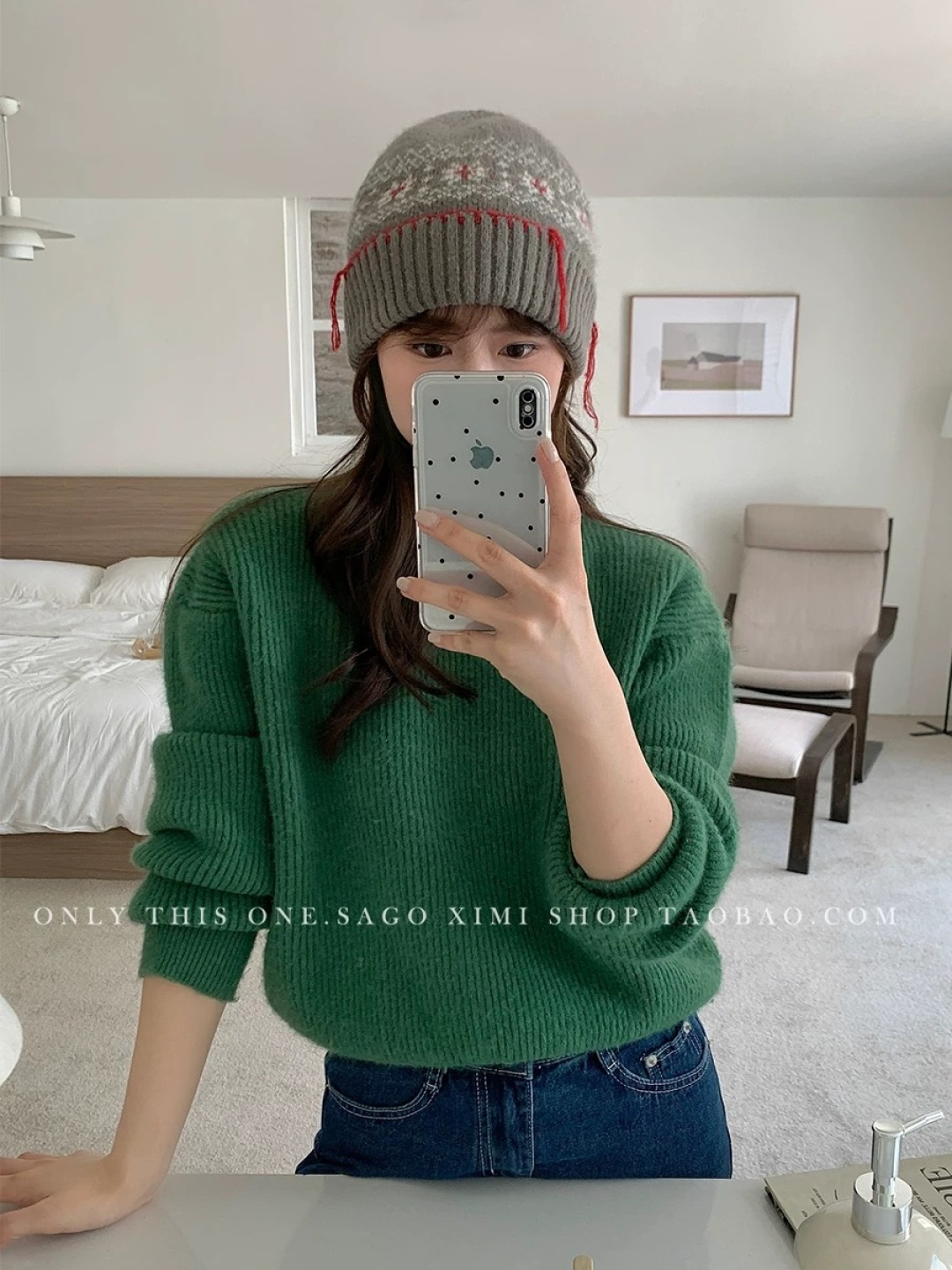 MONCLER（蒙口）雪花套头针织帽保暖百搭大头围复古毛线帽子女秋冬