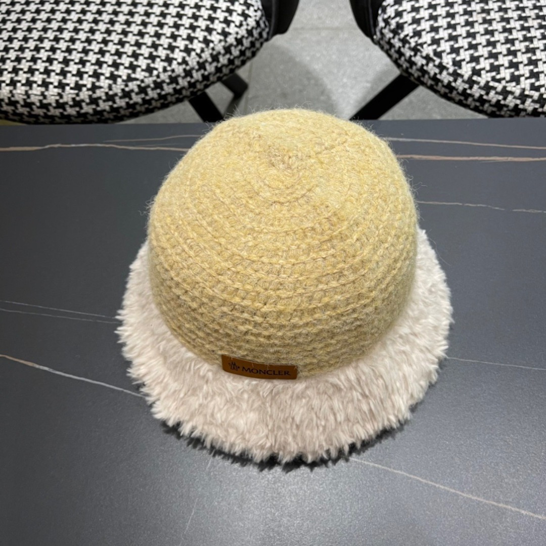 蒙口moncler针织毛绒渔夫帽女秋冬季新款水桶帽日系显脸小帽子