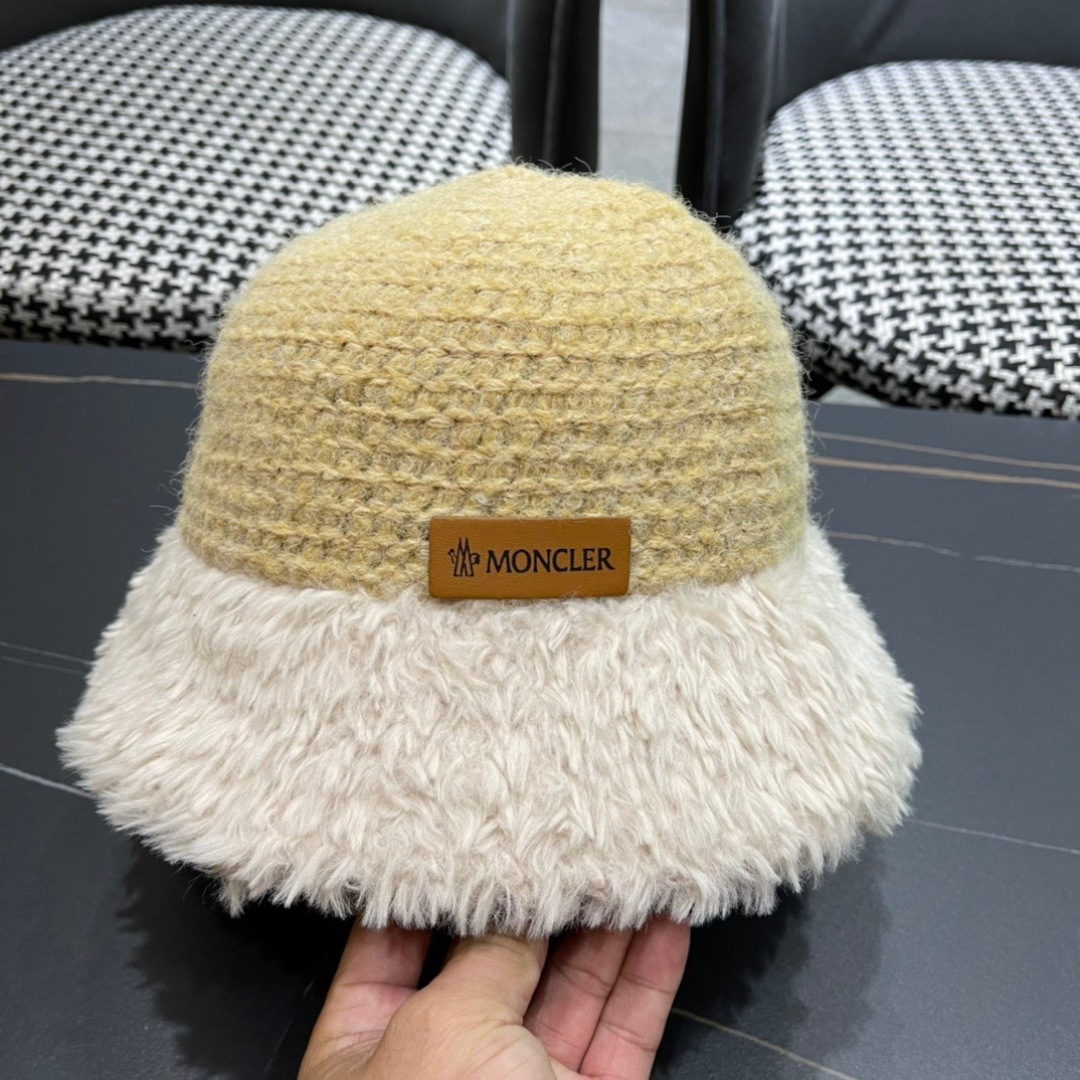蒙口moncler针织毛绒渔夫帽女秋冬季新款水桶帽日系显脸小帽子