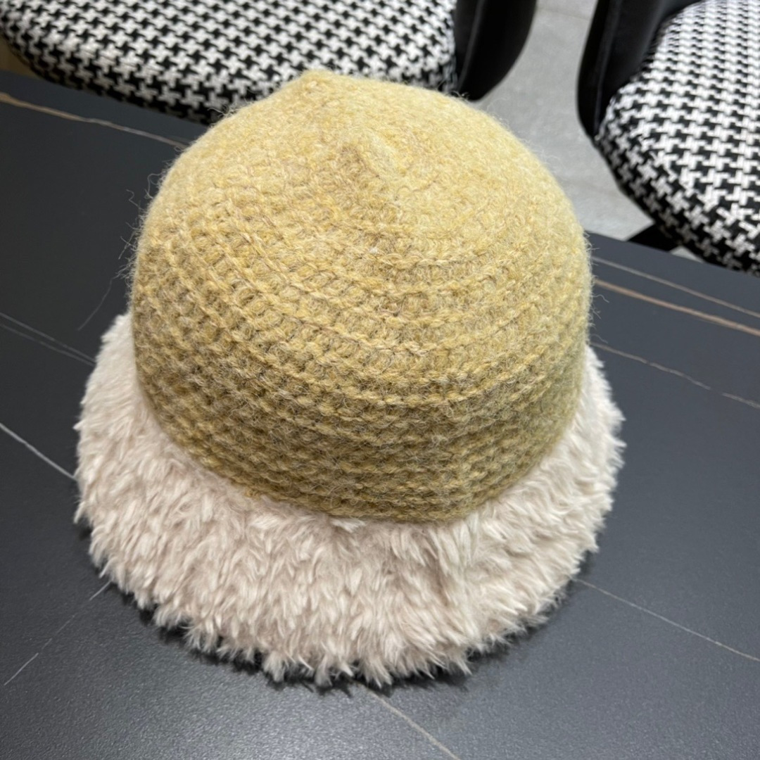 蒙口moncler针织毛绒渔夫帽女秋冬季新款水桶帽日系显脸小帽子