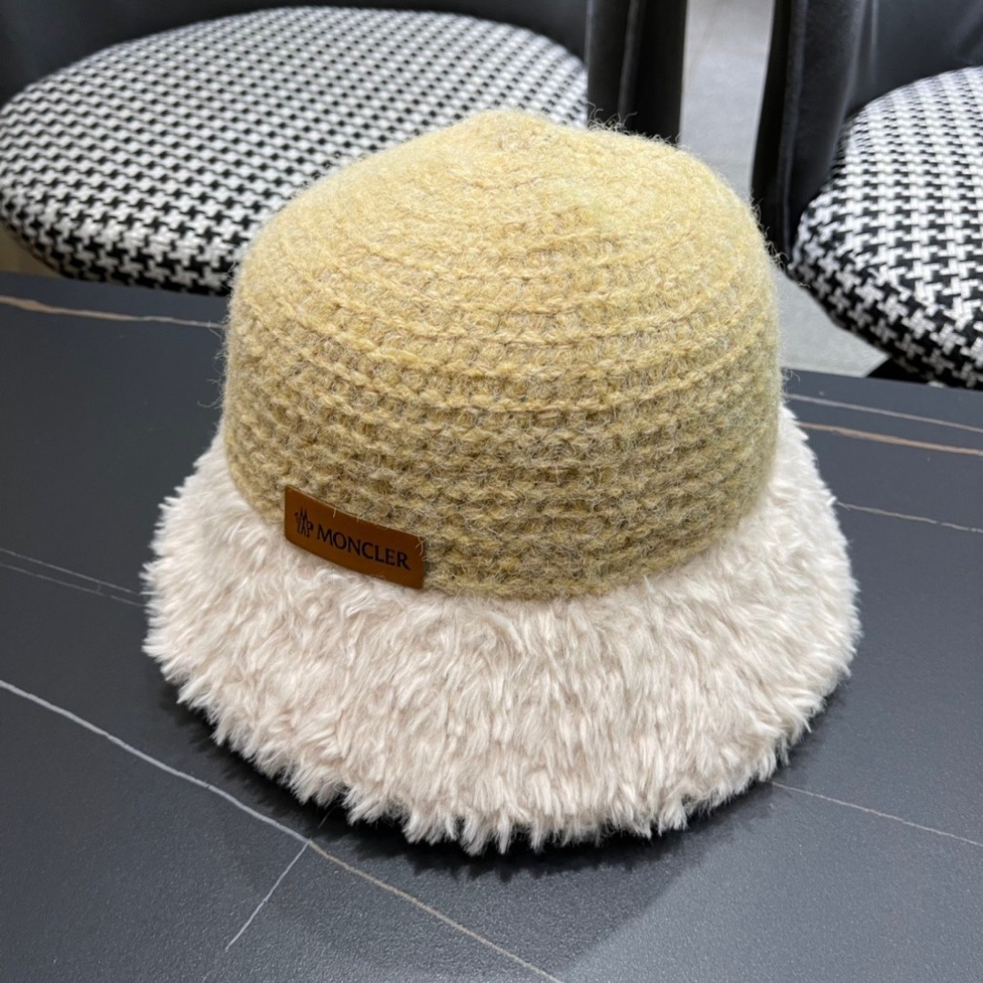 蒙口moncler针织毛绒渔夫帽女秋冬季新款水桶帽日系显脸小帽子