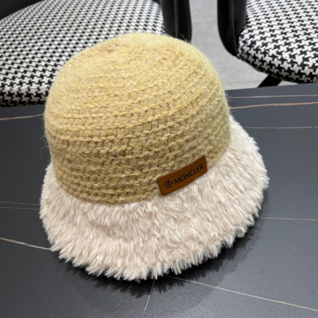 蒙口moncler针织毛绒渔夫帽女秋冬季新款水桶帽日系显脸小帽子
