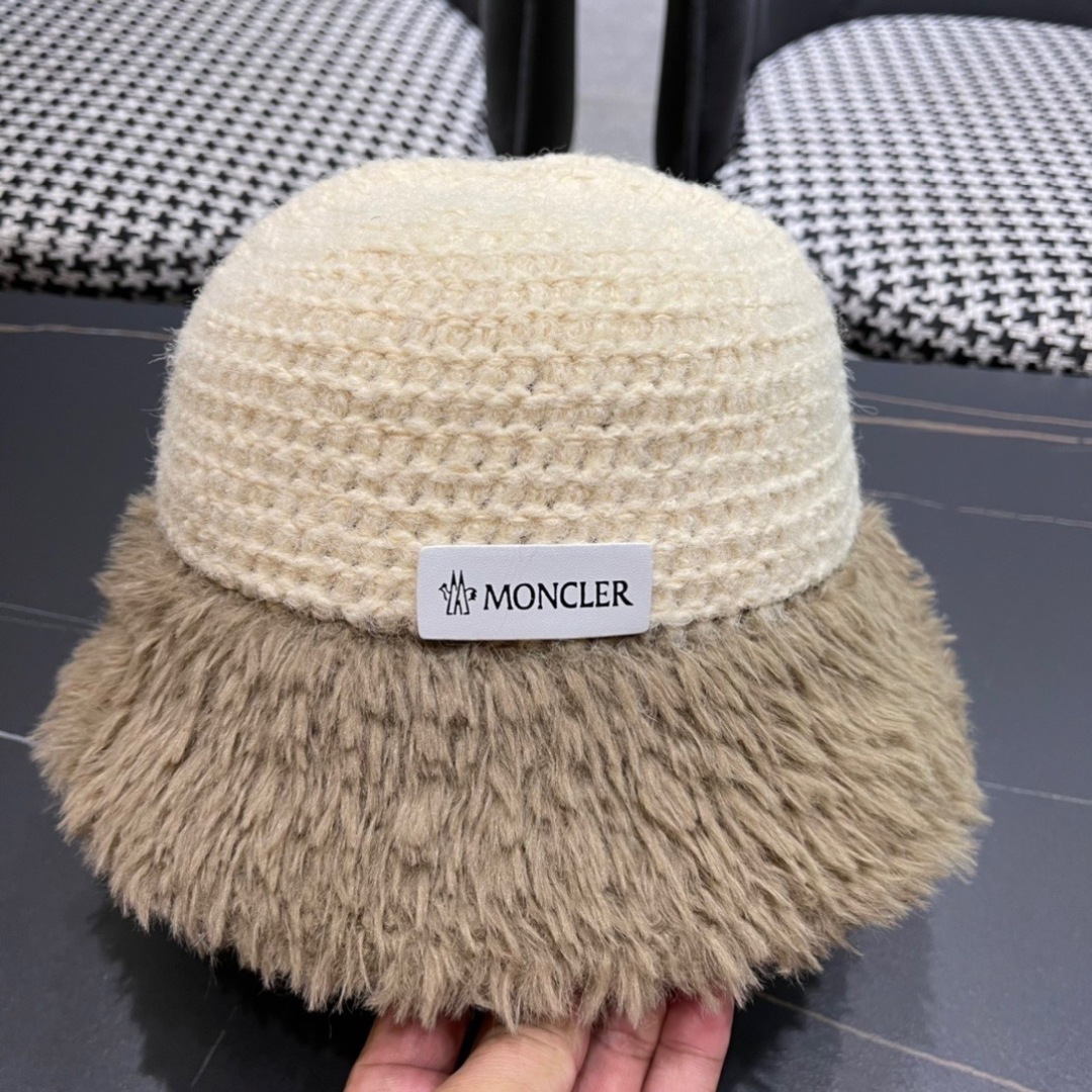 蒙口moncler针织毛绒渔夫帽女秋冬季新款水桶帽日系显脸小帽子