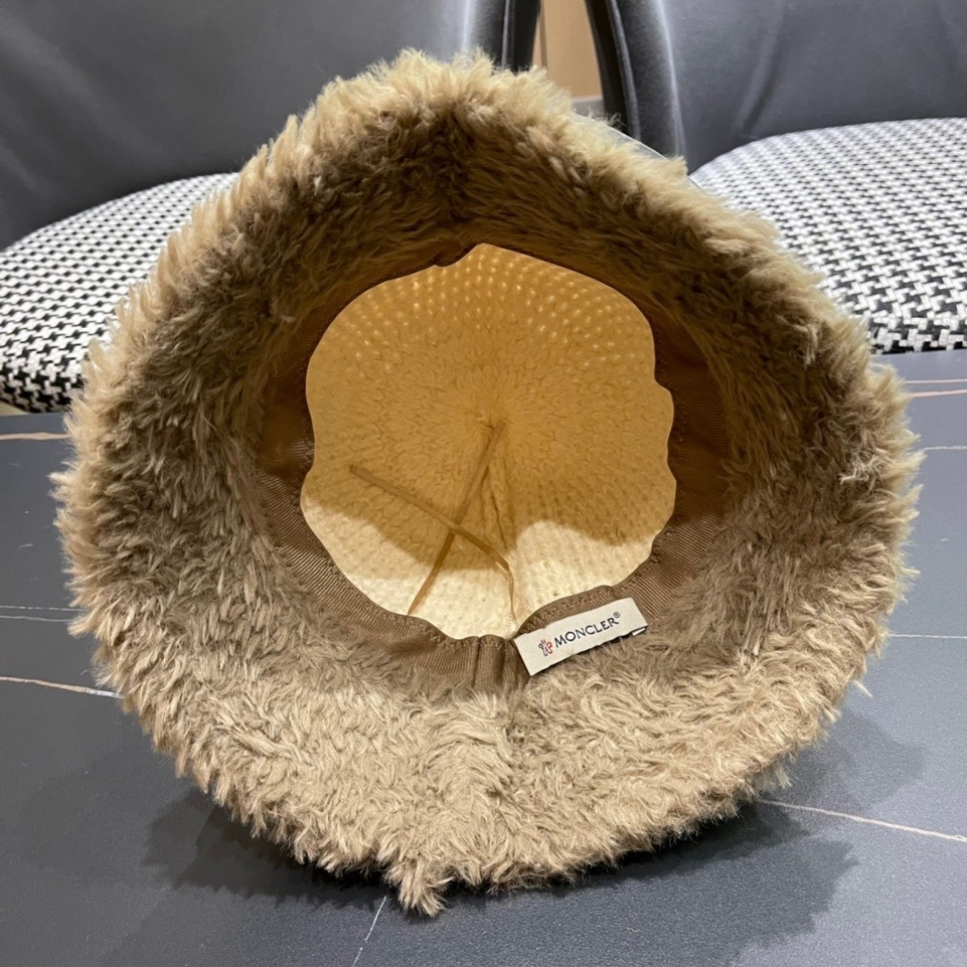 蒙口moncler针织毛绒渔夫帽女秋冬季新款水桶帽日系显脸小帽子