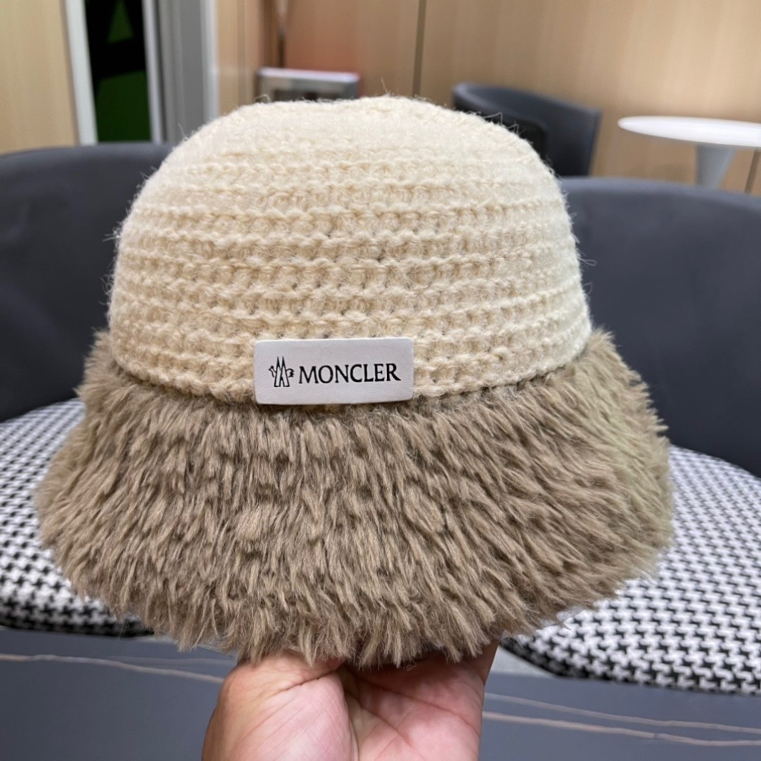 蒙口moncler针织毛绒渔夫帽女秋冬季新款水桶帽日系显脸小帽子