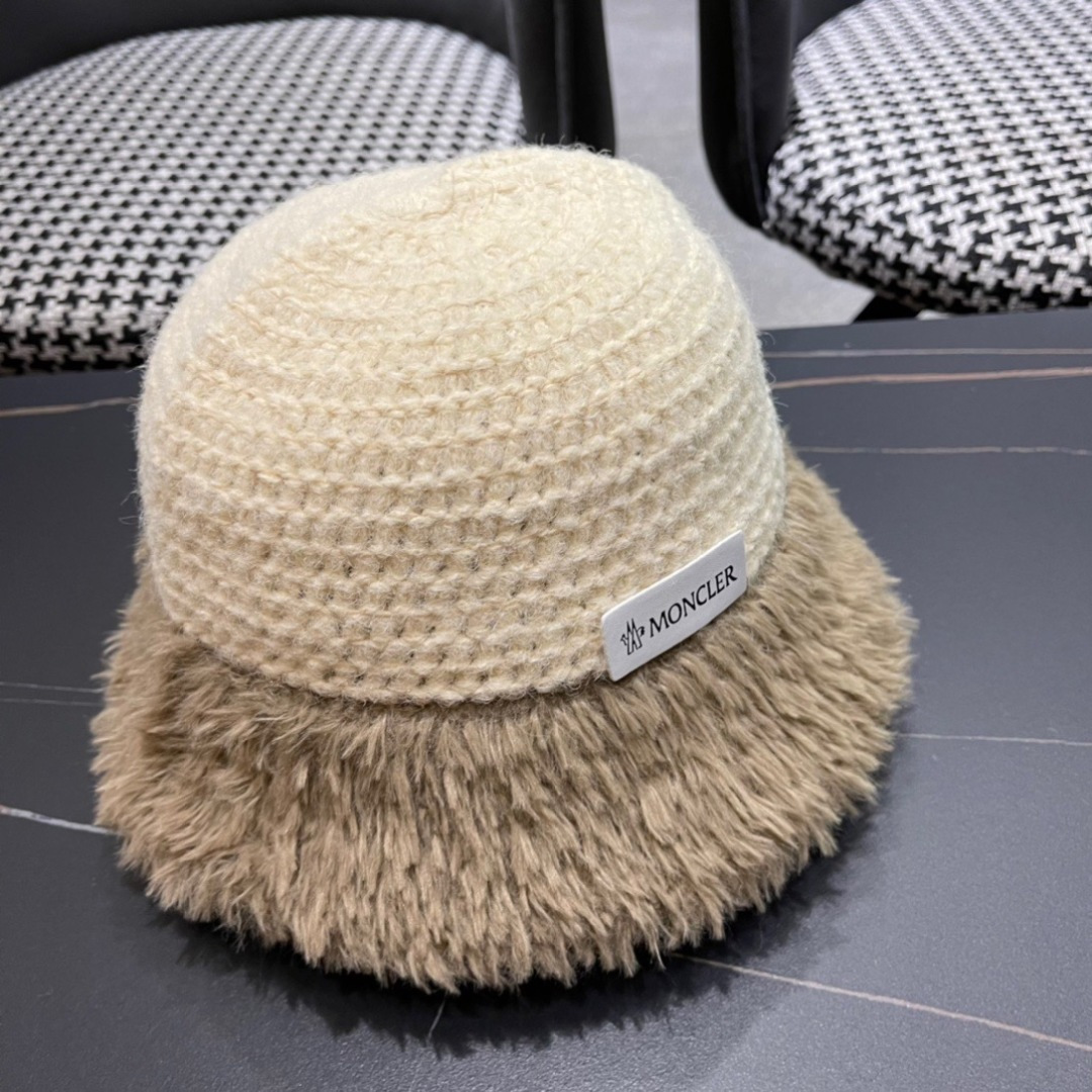蒙口moncler针织毛绒渔夫帽女秋冬季新款水桶帽日系显脸小帽子