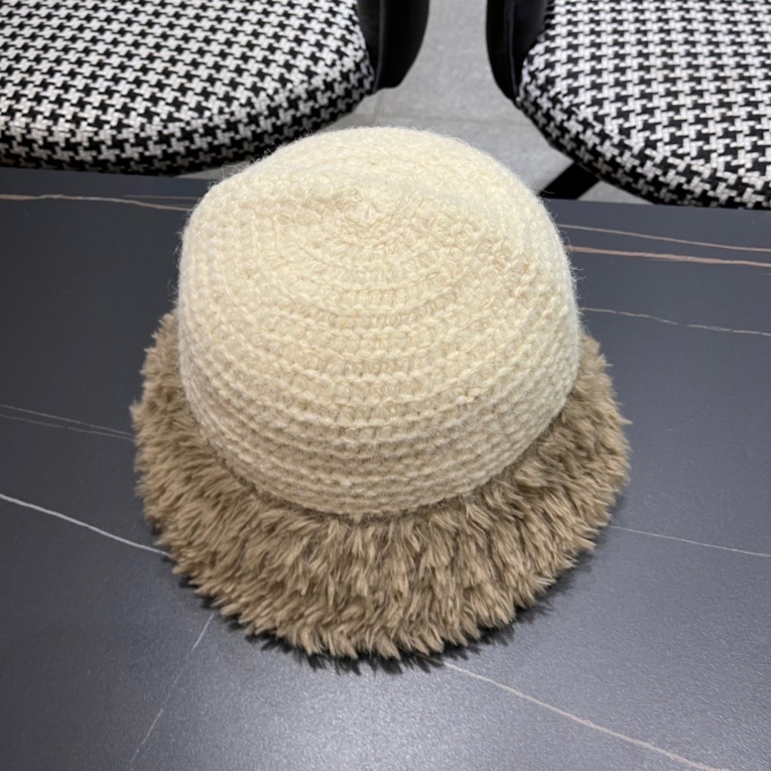 蒙口moncler针织毛绒渔夫帽女秋冬季新款水桶帽日系显脸小帽子