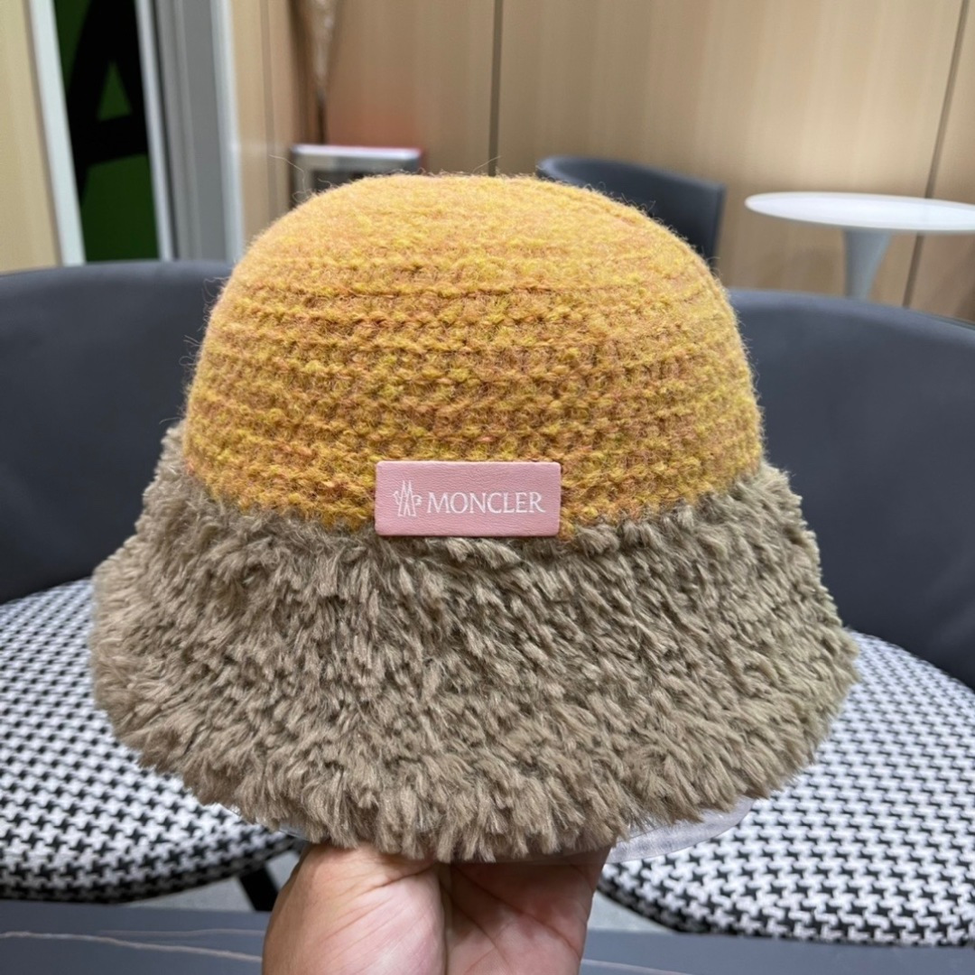 蒙口moncler针织毛绒渔夫帽女秋冬季新款水桶帽日系显脸小帽子