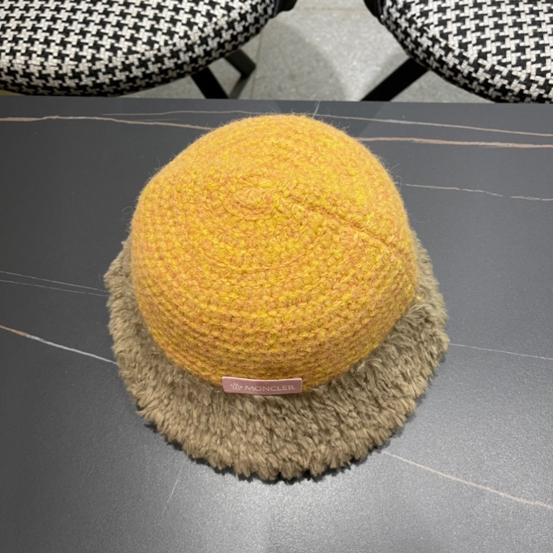 蒙口moncler针织毛绒渔夫帽女秋冬季新款水桶帽日系显脸小帽子