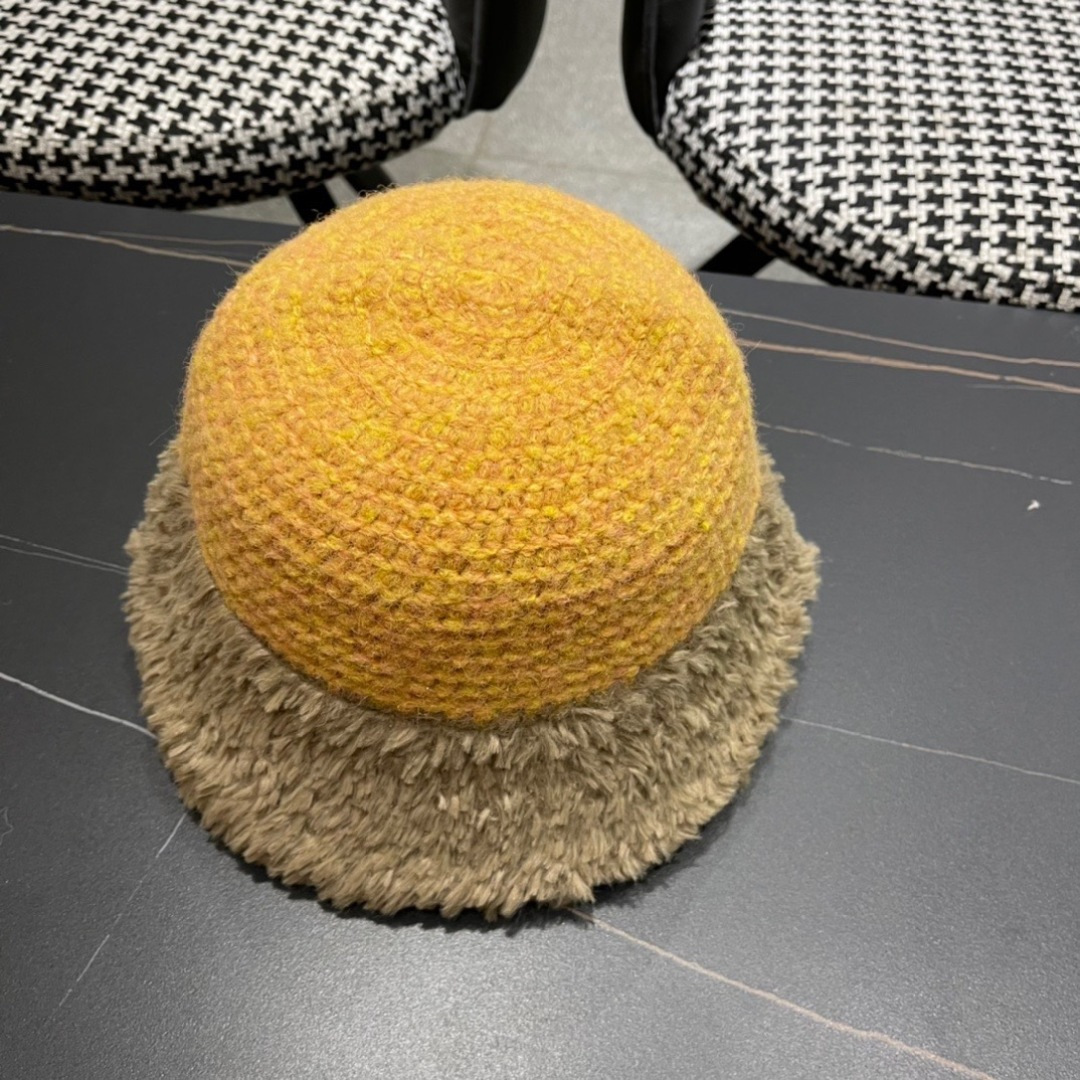 蒙口moncler针织毛绒渔夫帽女秋冬季新款水桶帽日系显脸小帽子