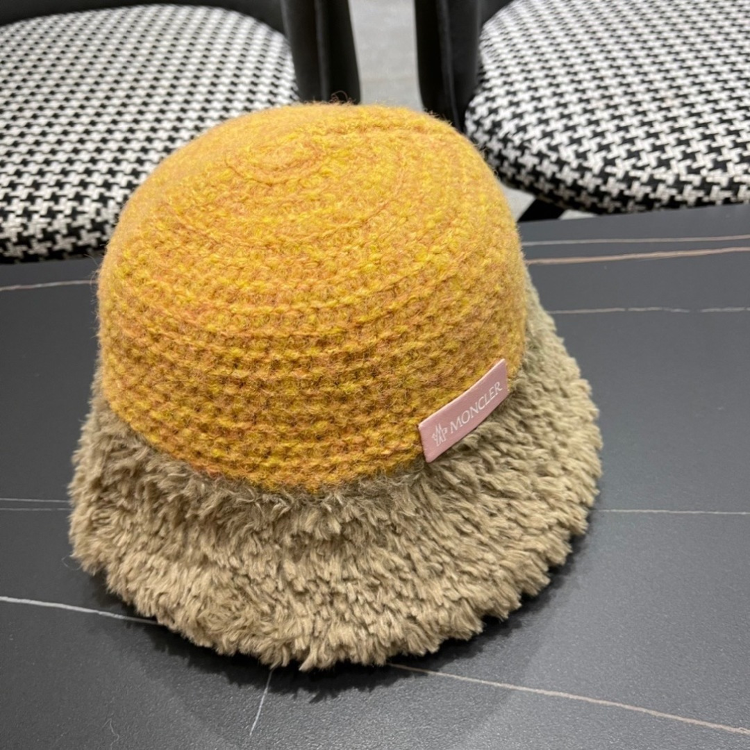 蒙口moncler针织毛绒渔夫帽女秋冬季新款水桶帽日系显脸小帽子