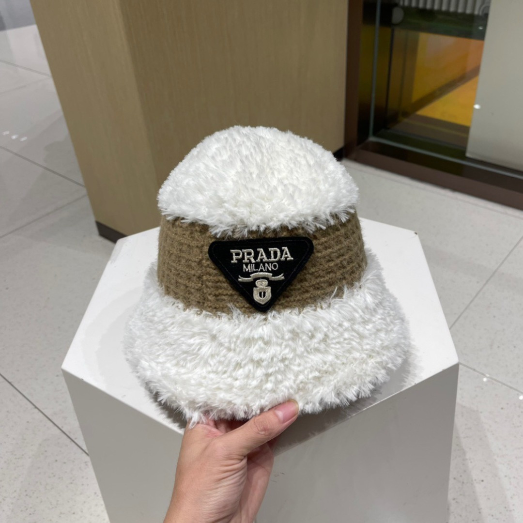 PRADA普拉达 2025新款毛绒针织帽子女冬加厚保暖护耳显脸小秋冬毛线帽女大头围