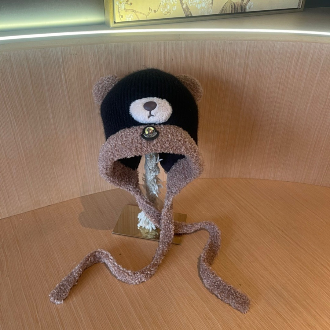 【MONCLER蒙口】针织帽子女2025冬加厚加绒保暖雷锋帽骑车防寒毛线帽潮