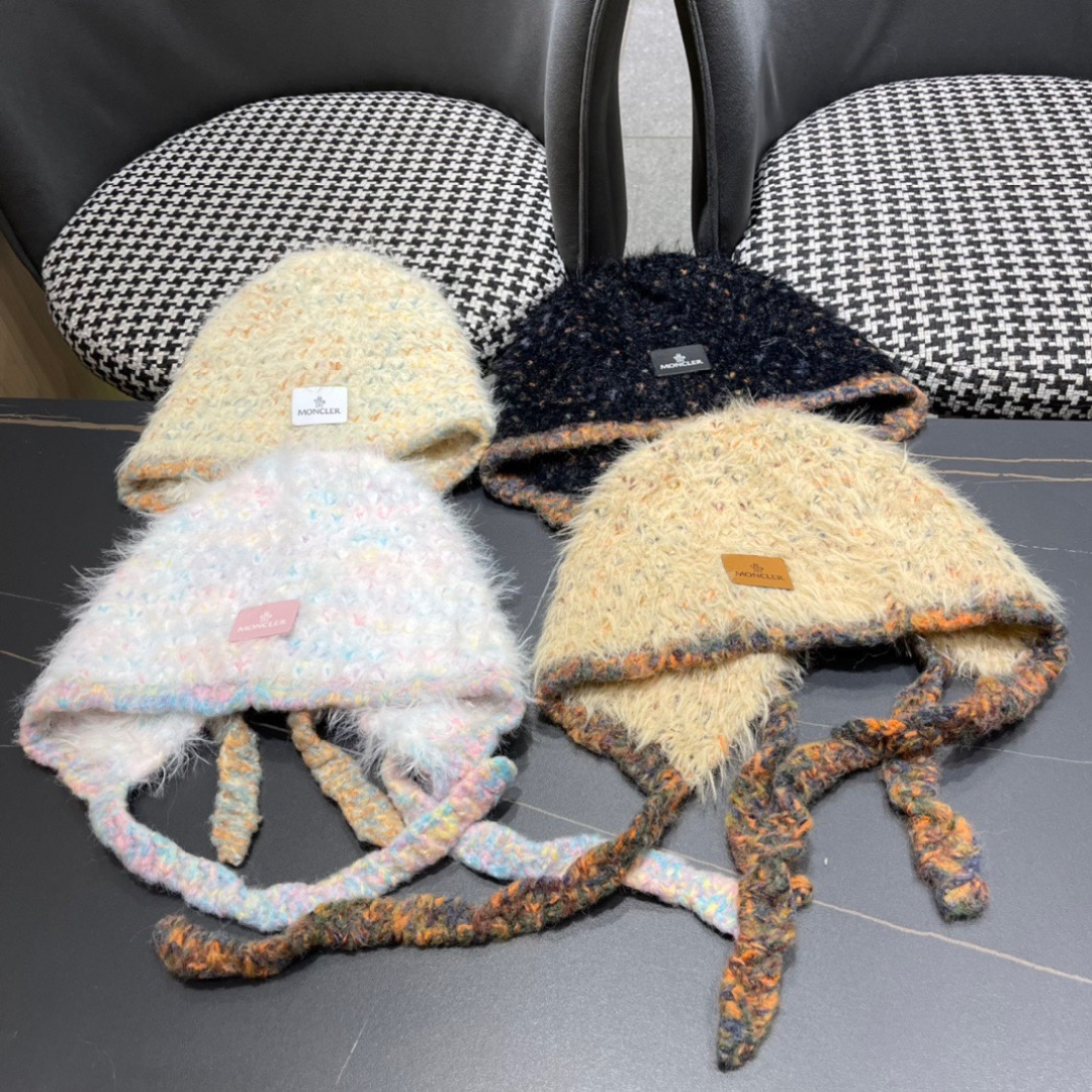 蒙口moncler2025新款毛绒布日系甜美可爱护其拼色保暖毛线针织帽女