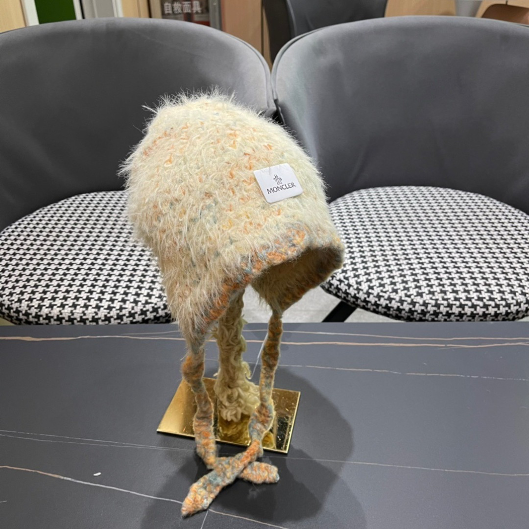 蒙口moncler2025新款毛绒布日系甜美可爱护其拼色保暖毛线针织帽女