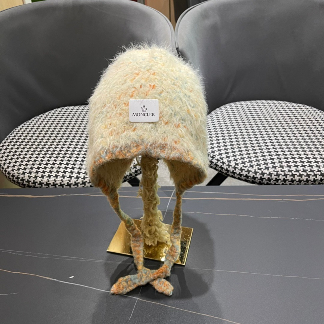 蒙口moncler2025新款毛绒布日系甜美可爱护其拼色保暖毛线针织帽女