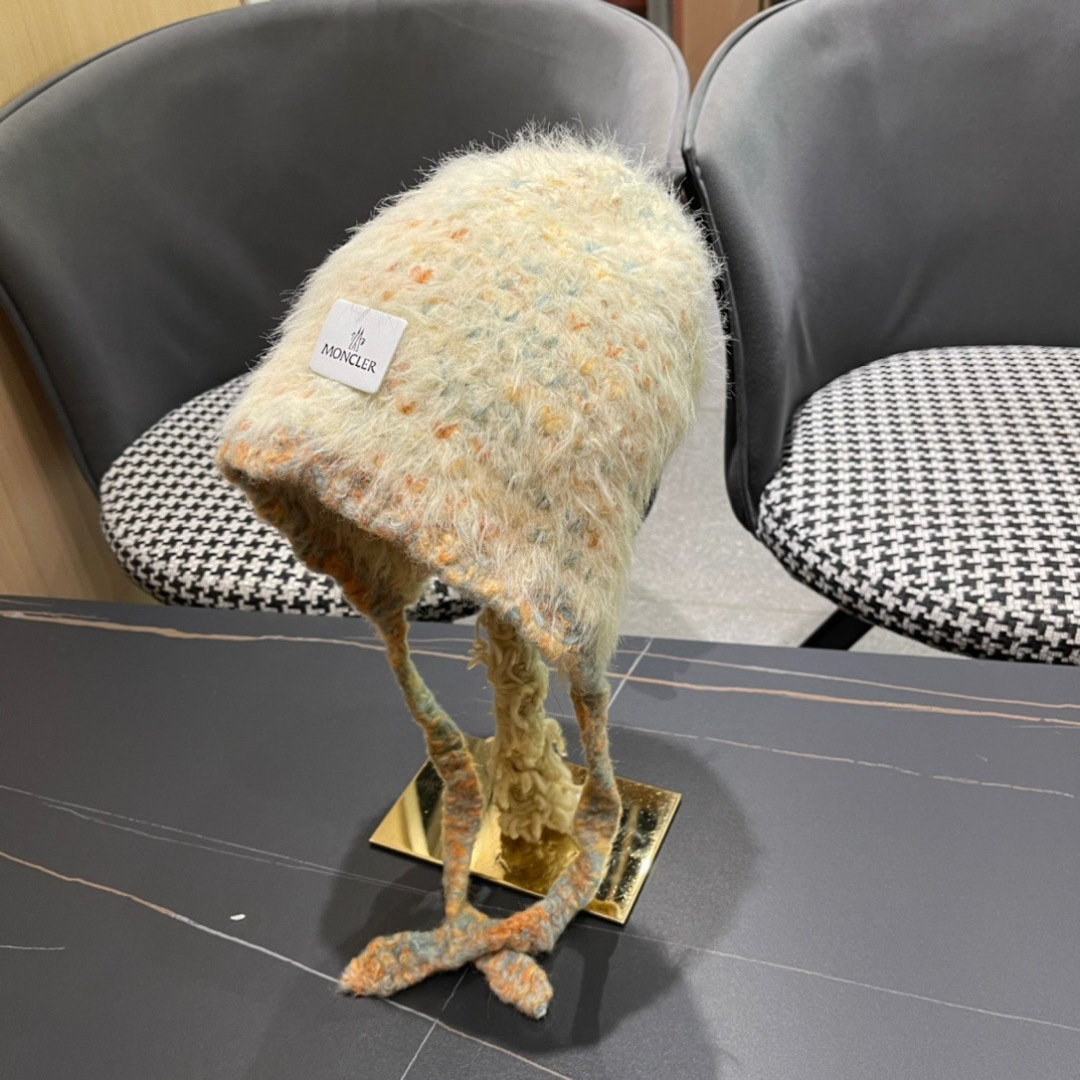 蒙口moncler2025新款毛绒布日系甜美可爱护其拼色保暖毛线针织帽女