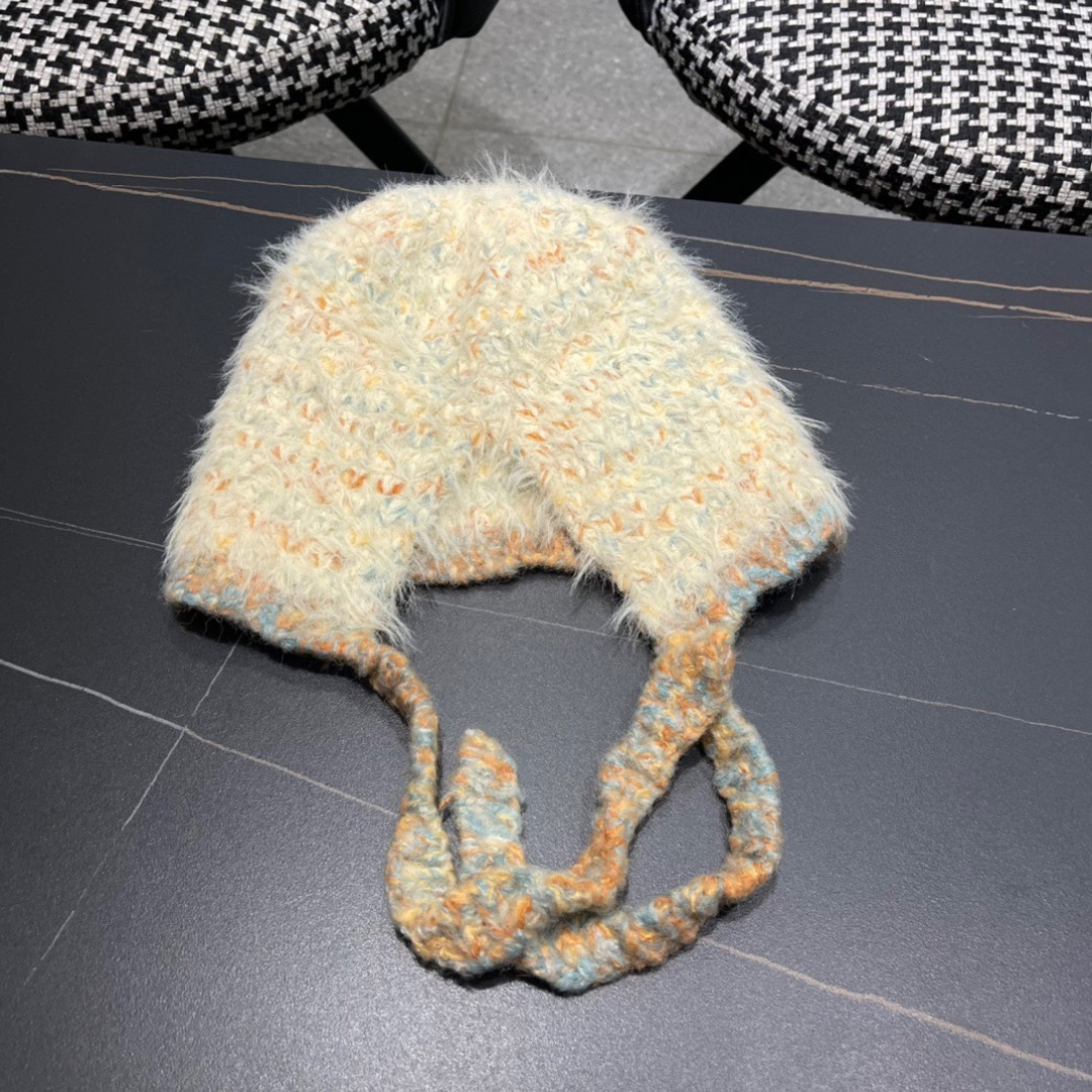 蒙口moncler2025新款毛绒布日系甜美可爱护其拼色保暖毛线针织帽女