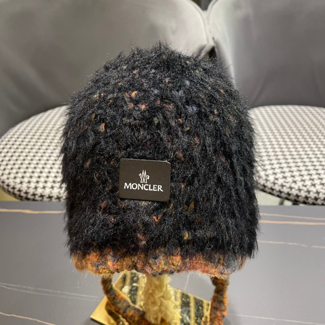 蒙口moncler2025新款毛绒布日系甜美可爱护其拼色保暖毛线针织帽女