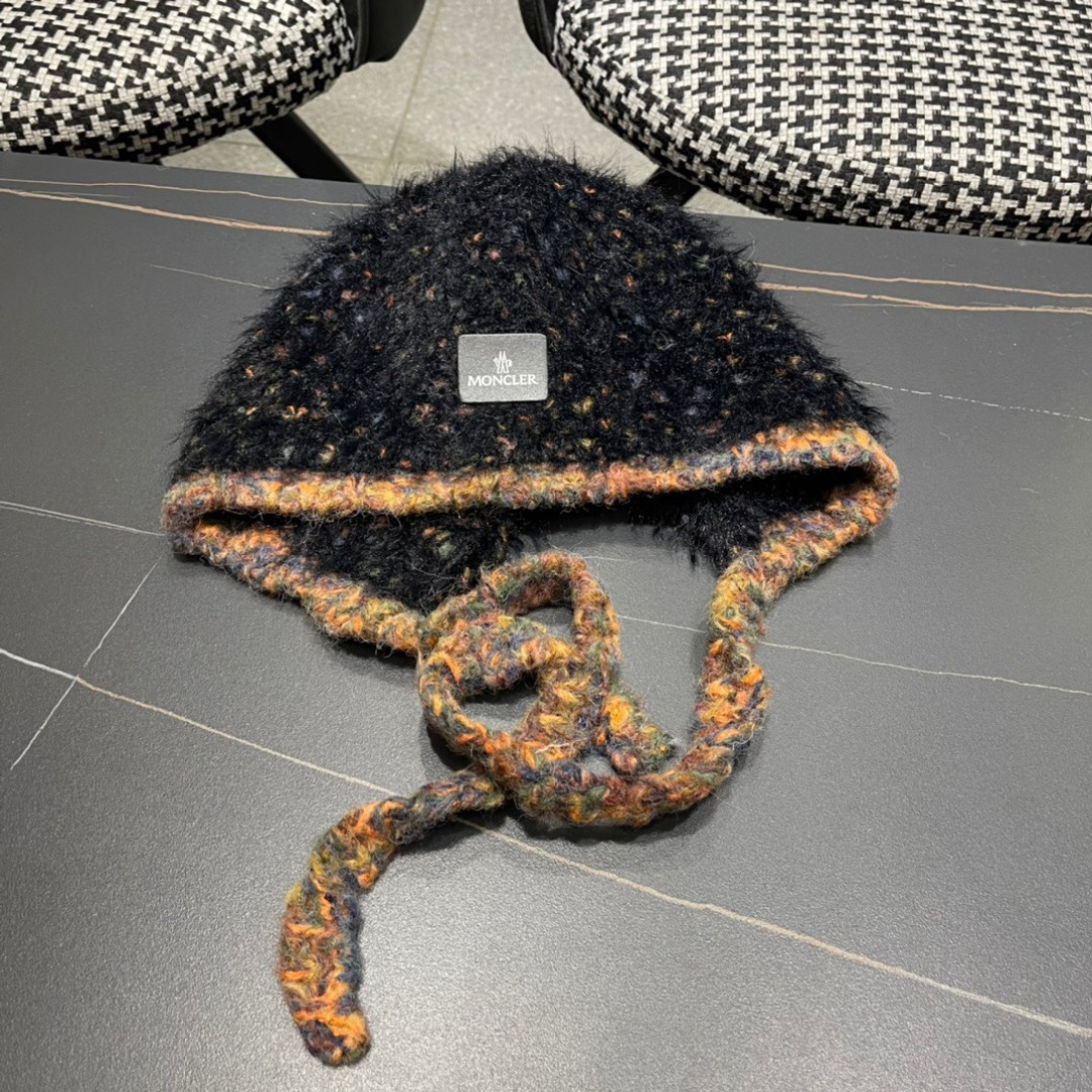 蒙口moncler2025新款毛绒布日系甜美可爱护其拼色保暖毛线针织帽女