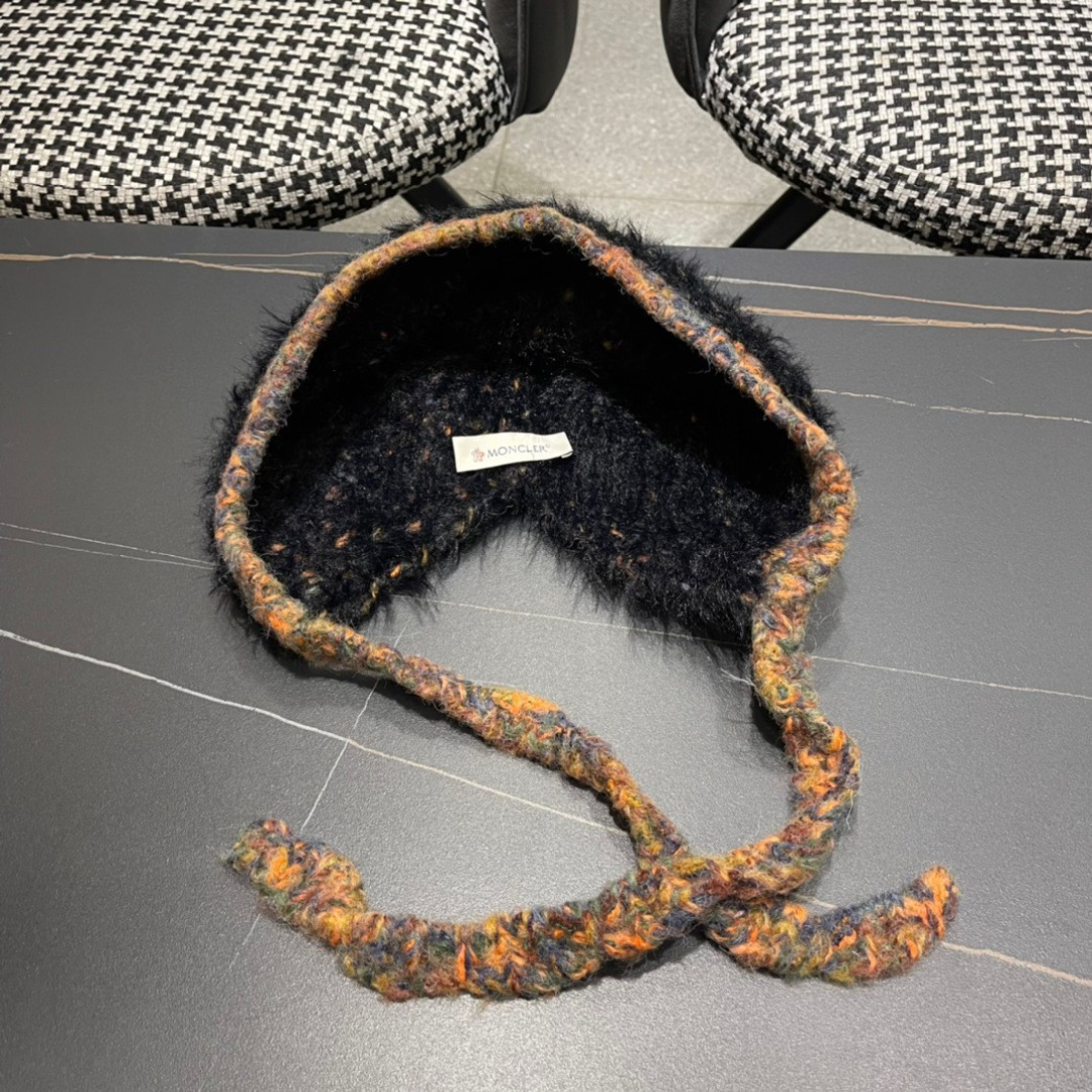 蒙口moncler2025新款毛绒布日系甜美可爱护其拼色保暖毛线针织帽女