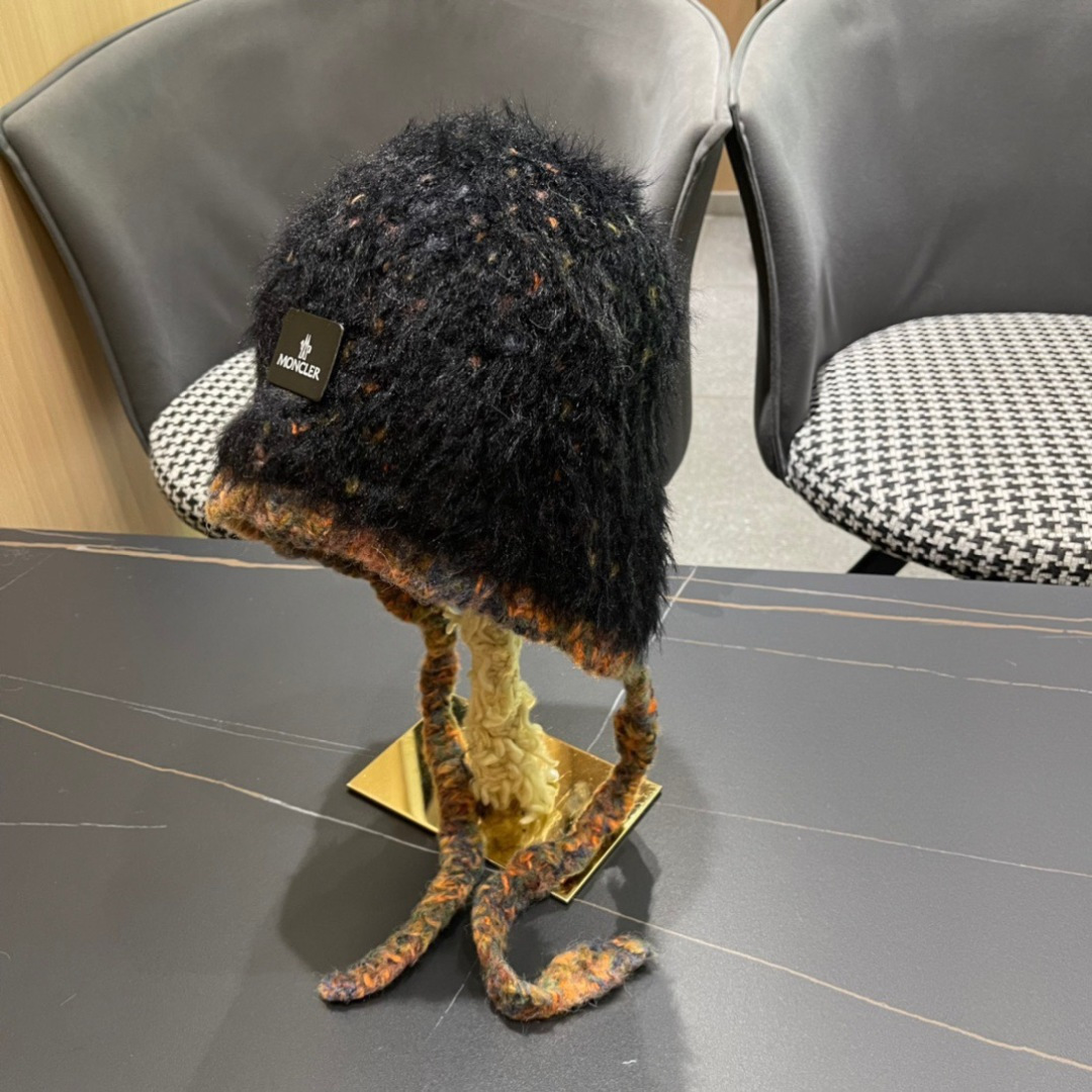 蒙口moncler2025新款毛绒布日系甜美可爱护其拼色保暖毛线针织帽女