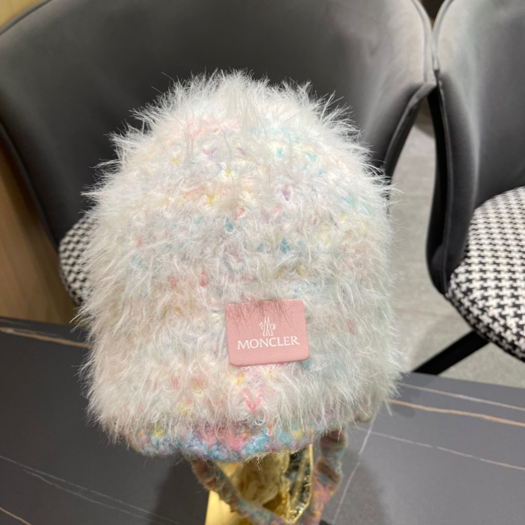 蒙口moncler2025新款毛绒布日系甜美可爱护其拼色保暖毛线针织帽女