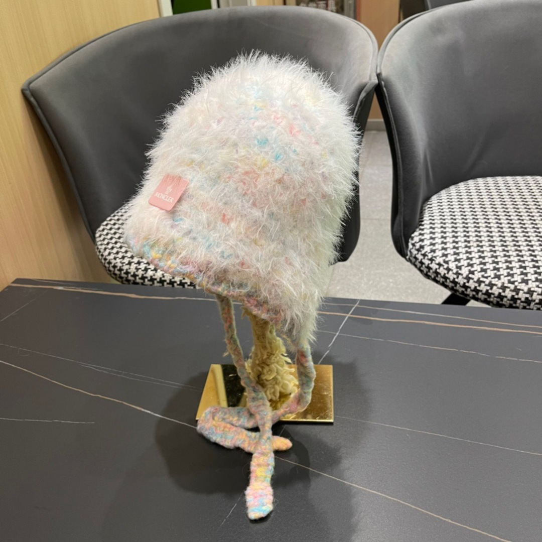 蒙口moncler2025新款毛绒布日系甜美可爱护其拼色保暖毛线针织帽女