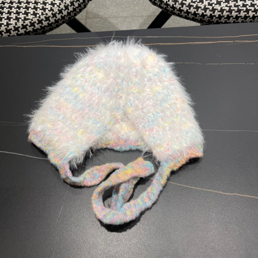 蒙口moncler2025新款毛绒布日系甜美可爱护其拼色保暖毛线针织帽女