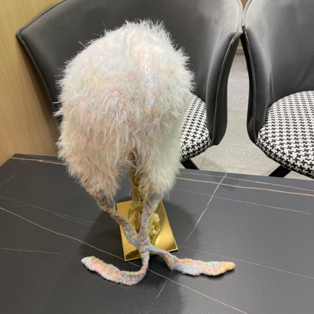 蒙口moncler2025新款毛绒布日系甜美可爱护其拼色保暖毛线针织帽女