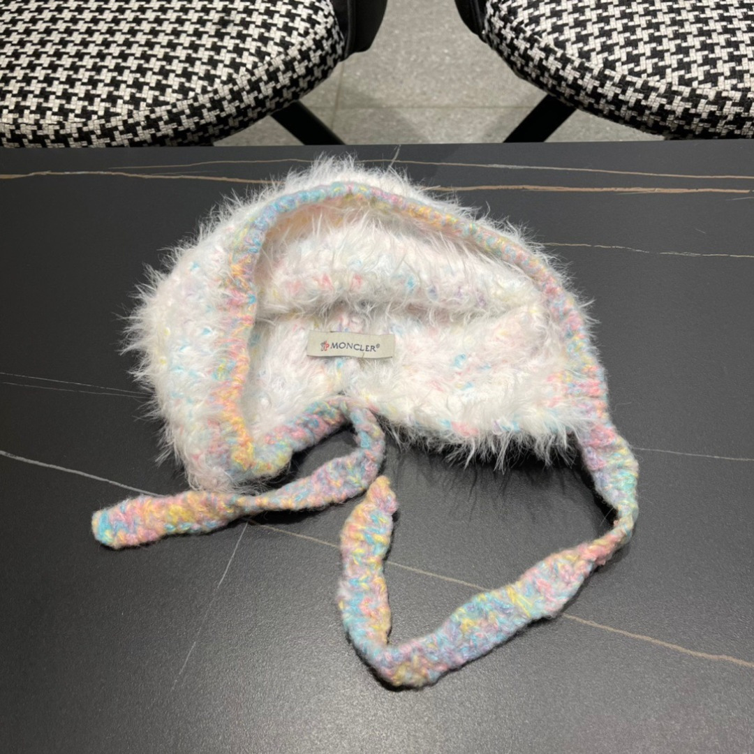 蒙口moncler2025新款毛绒布日系甜美可爱护其拼色保暖毛线针织帽女