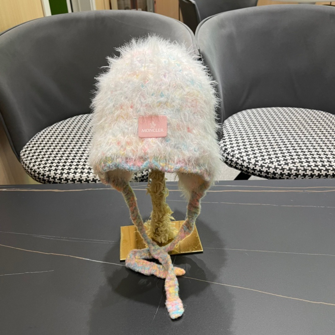 蒙口moncler2025新款毛绒布日系甜美可爱护其拼色保暖毛线针织帽女