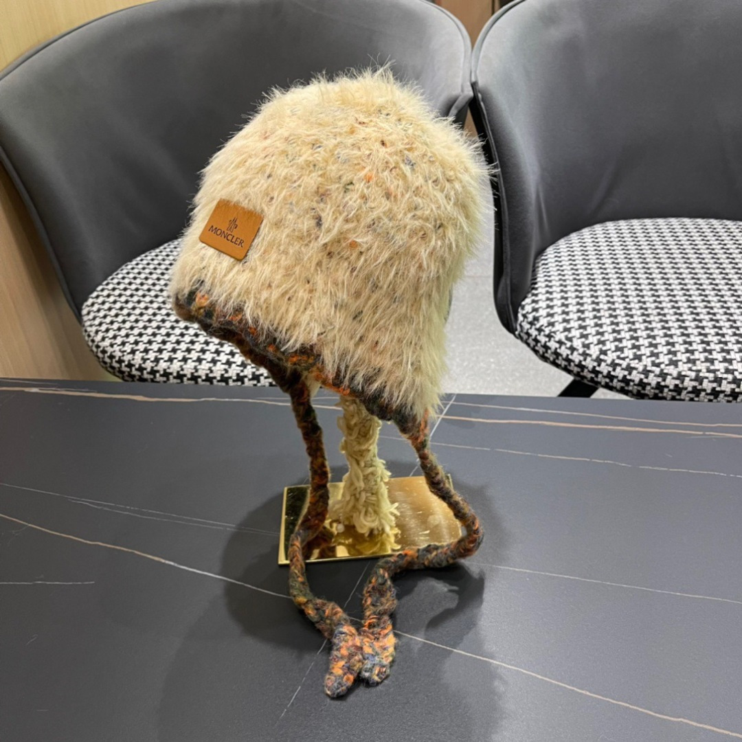 蒙口moncler2025新款毛绒布日系甜美可爱护其拼色保暖毛线针织帽女