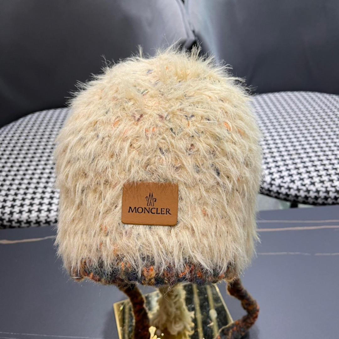 蒙口moncler2025新款毛绒布日系甜美可爱护其拼色保暖毛线针织帽女