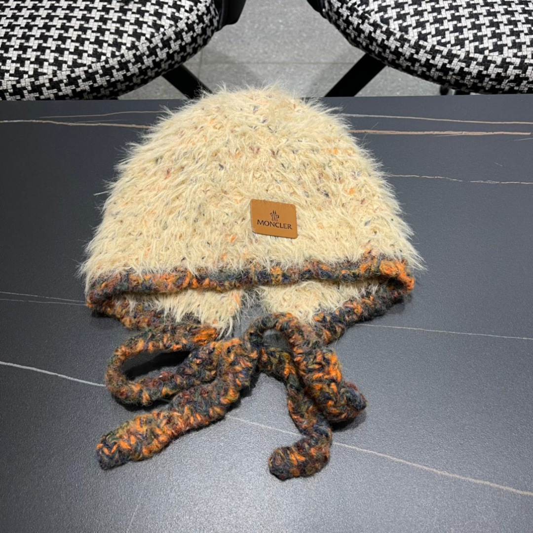 蒙口moncler2025新款毛绒布日系甜美可爱护其拼色保暖毛线针织帽女