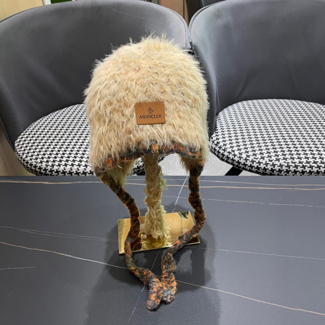 蒙口moncler2025新款毛绒布日系甜美可爱护其拼色保暖毛线针织帽女