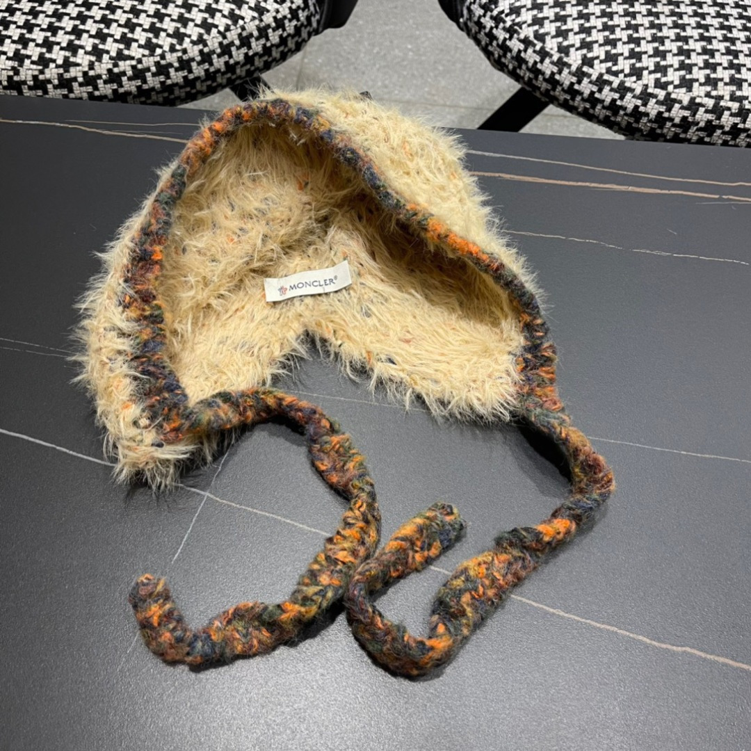 蒙口moncler2025新款毛绒布日系甜美可爱护其拼色保暖毛线针织帽女