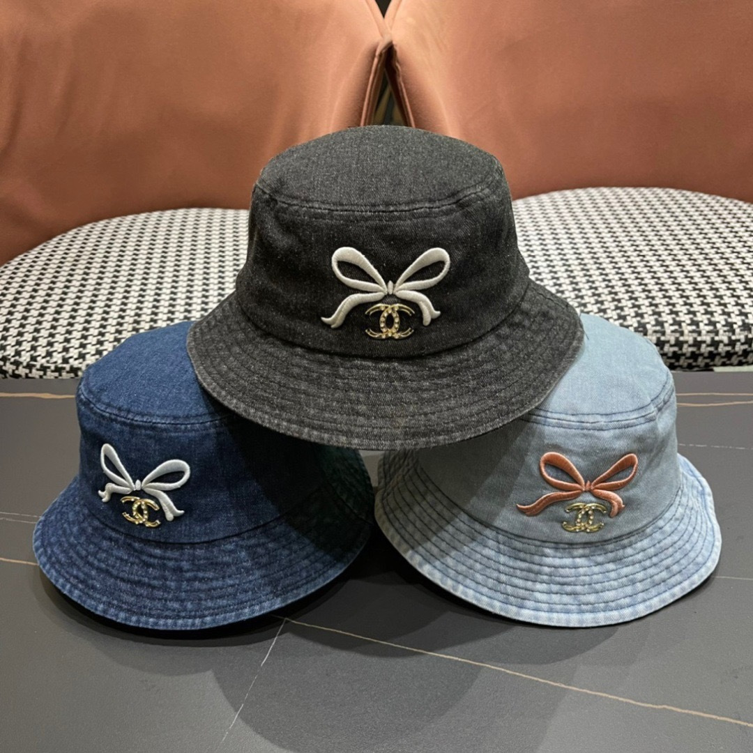 香奈儿Chanel2024夏季新款欧美简约时尚牛仔渔夫帽遮阳防晒防紫外线太阳帽子