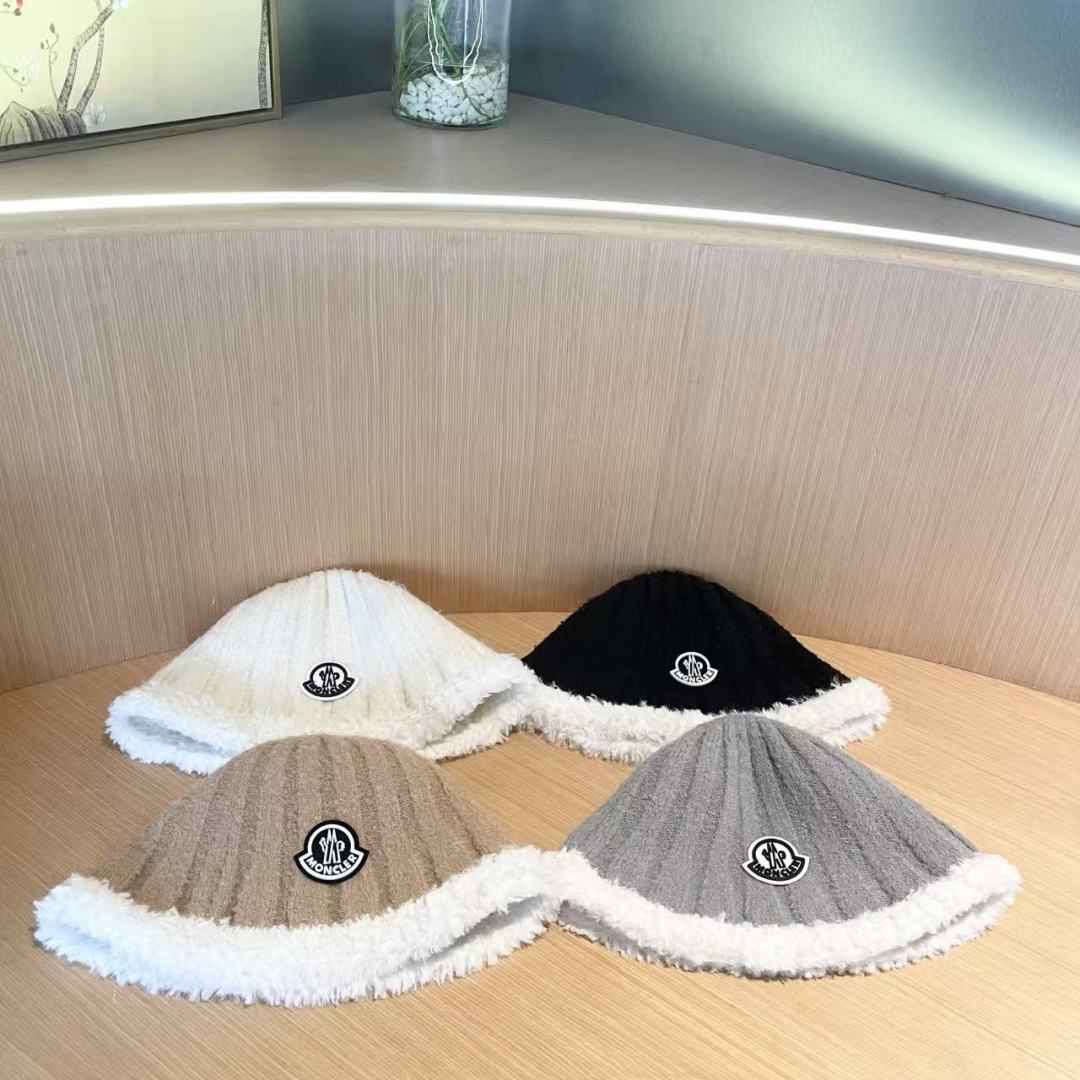 MONCLER蒙口子女冬款2024新款渔夫帽女士秋冬季毛绒百搭防寒保暖盆帽