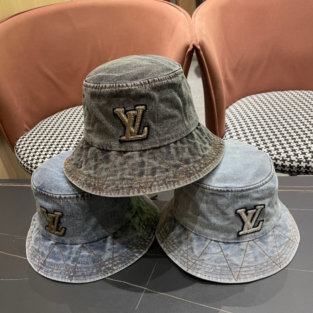 🆕 LouiVuittonLV 2024新款路易威登牛仔老花渔夫帽，简单大方 男女通用遮阳帽，