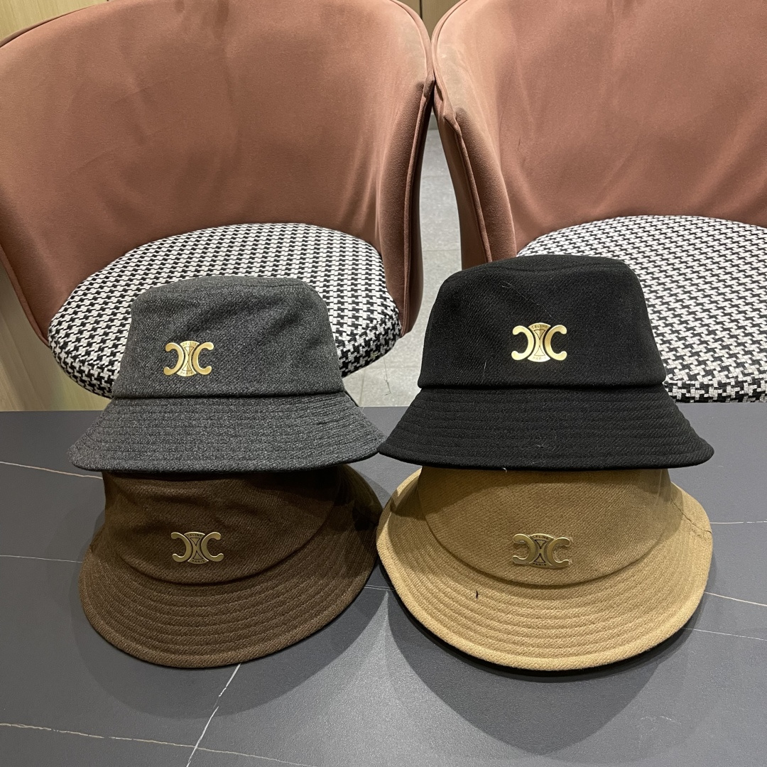 CELINE赛琳羊毛呢渔夫帽女秋冬季加厚保暖防寒大帽檐遮脸盆帽男水桶帽显脸小