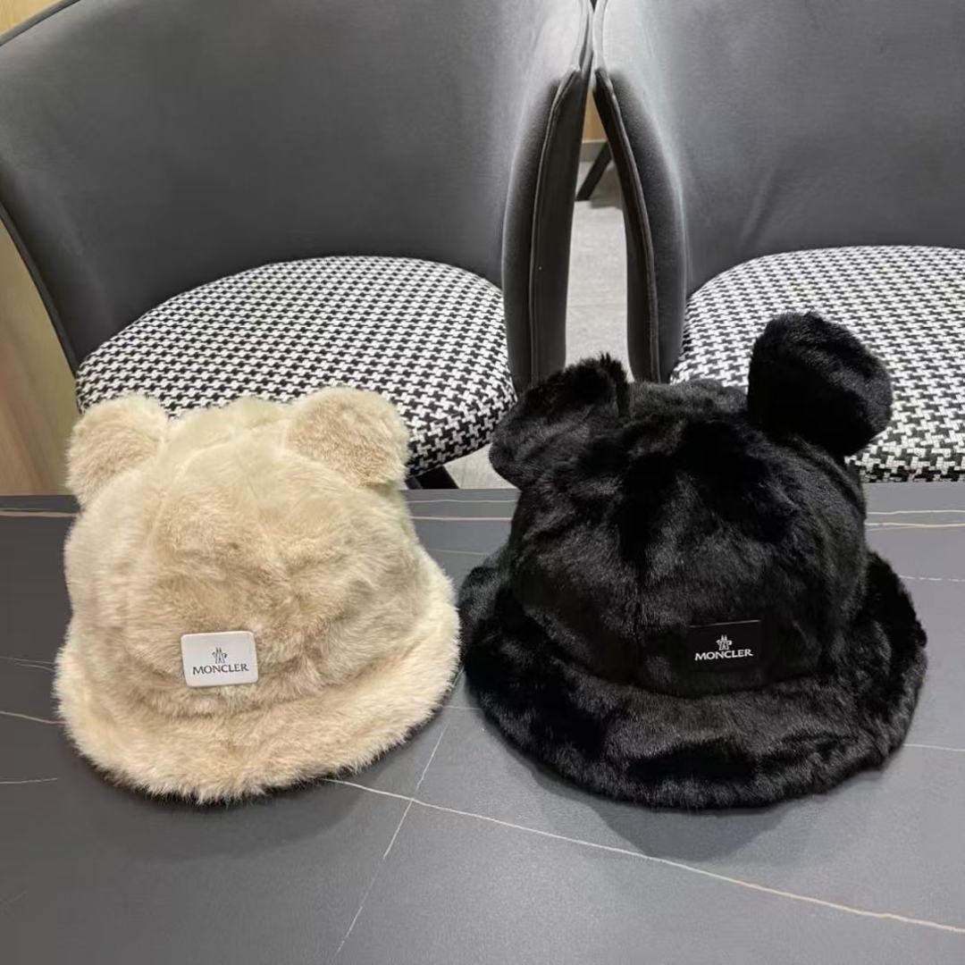 蒙口 moncler 2024冬款小熊加绒渔夫帽女秋冬款大头围时尚百搭显脸小
