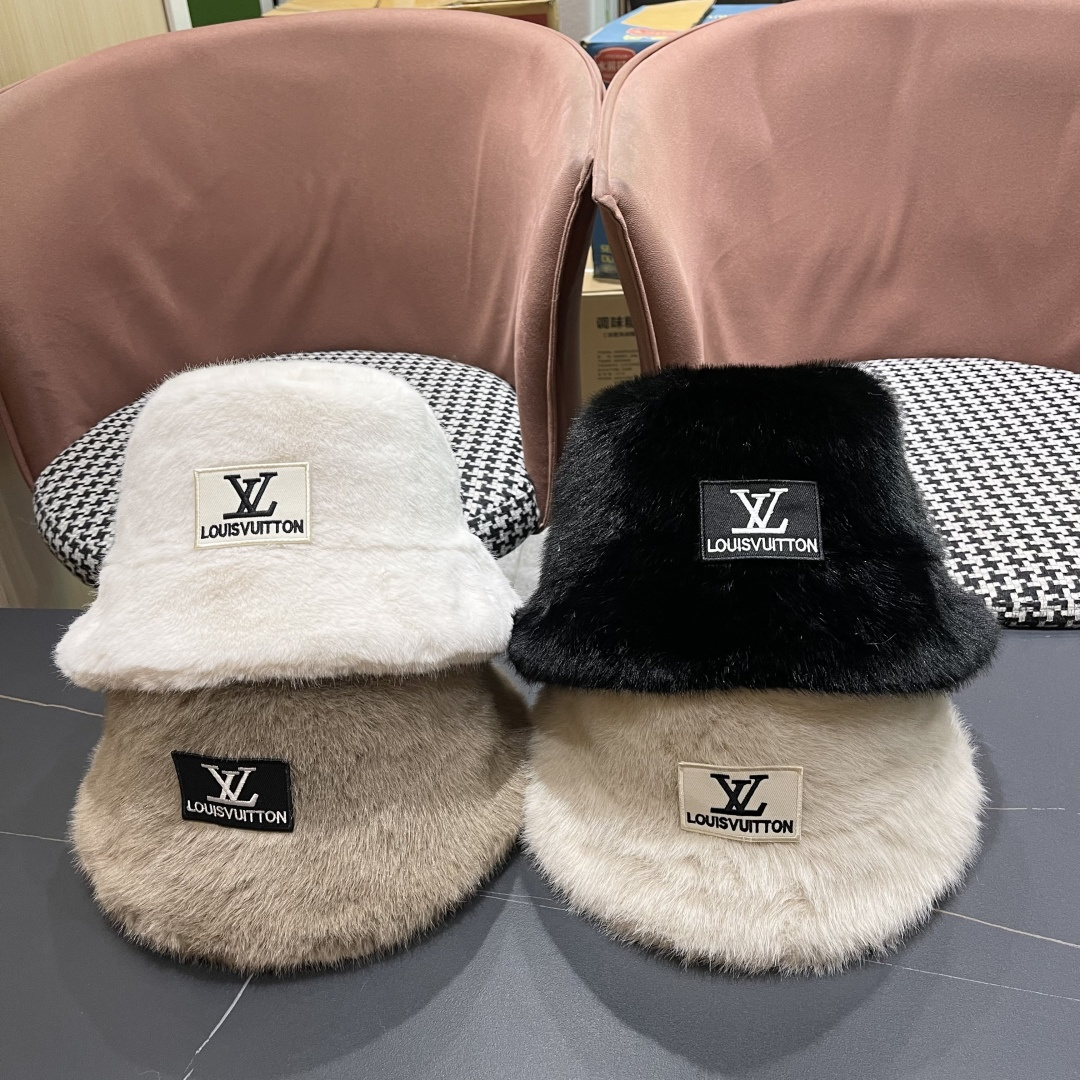 lv路易威登毛绒渔夫帽女2025新款秋冬大头围帽子显脸小帽潮