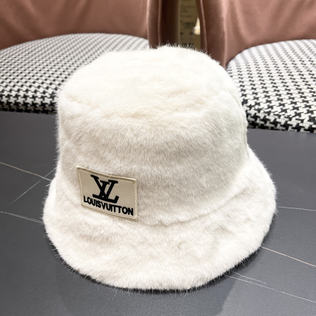 lv路易威登毛绒渔夫帽女2025新款秋冬大头围帽子显脸小帽潮
