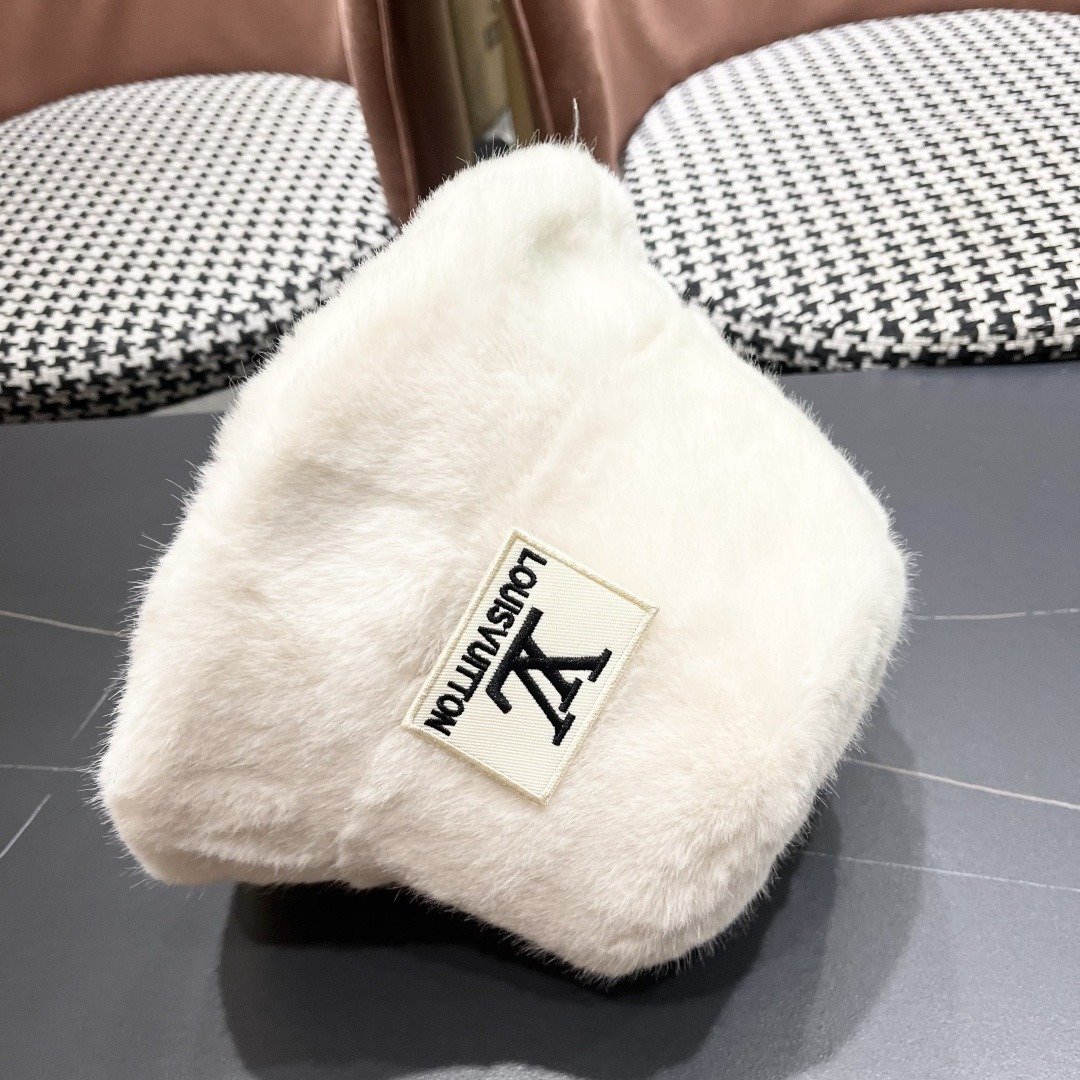 lv路易威登毛绒渔夫帽女2025新款秋冬大头围帽子显脸小帽潮